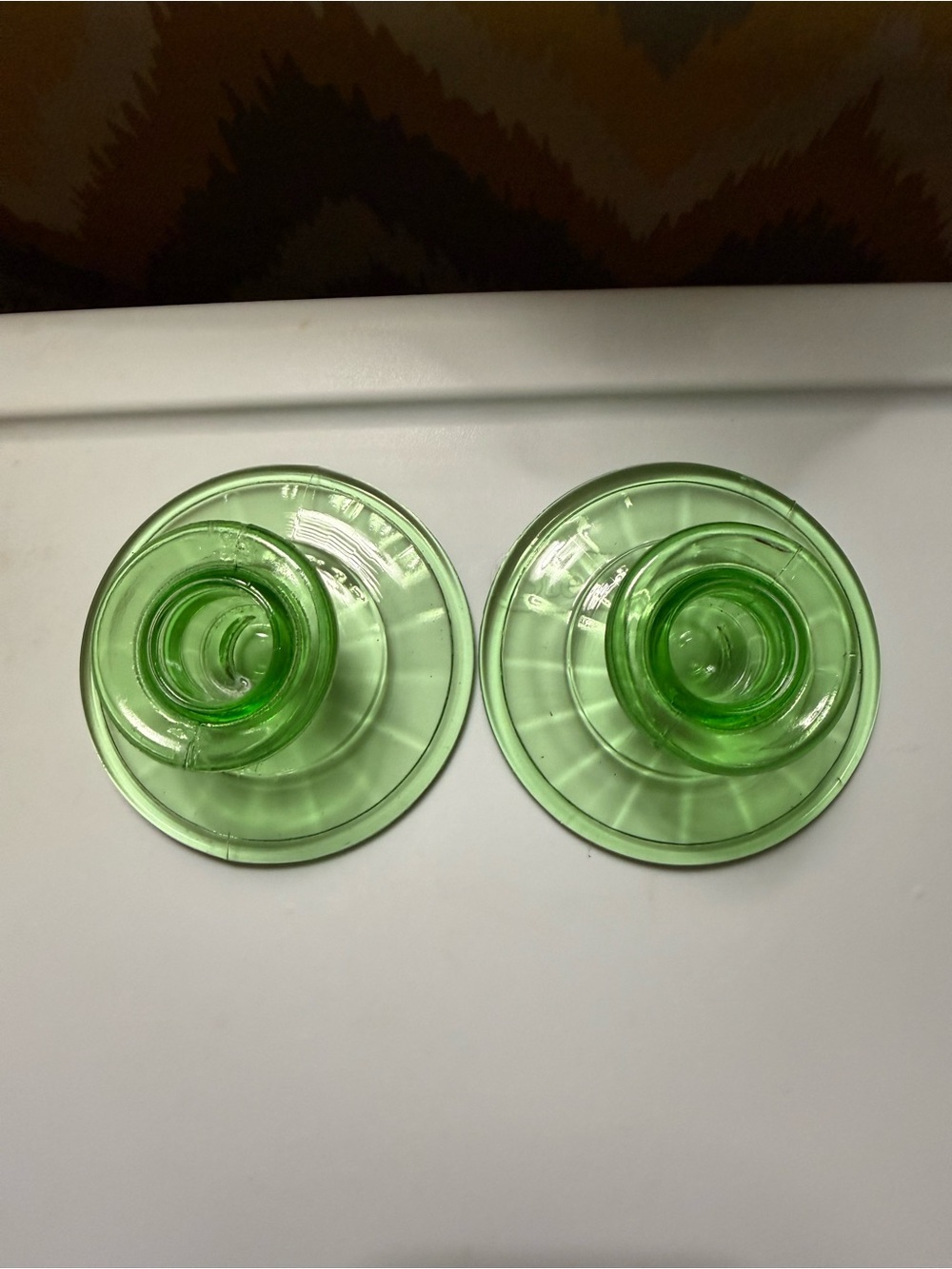 Pair of uranium Green Glass Candle Holders